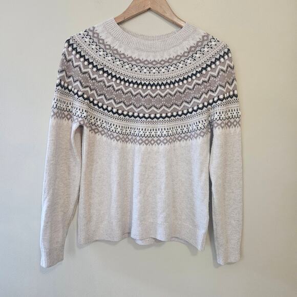 H&M Nordic Sweater, Size M Fair Isle Cotton Alpaca Cabincore Neutral Geometric - Picture 1 of 6